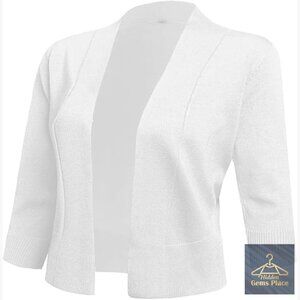 Women's 3/4 Sleeve Cropped Cardigan Open Front Shrug Sweater